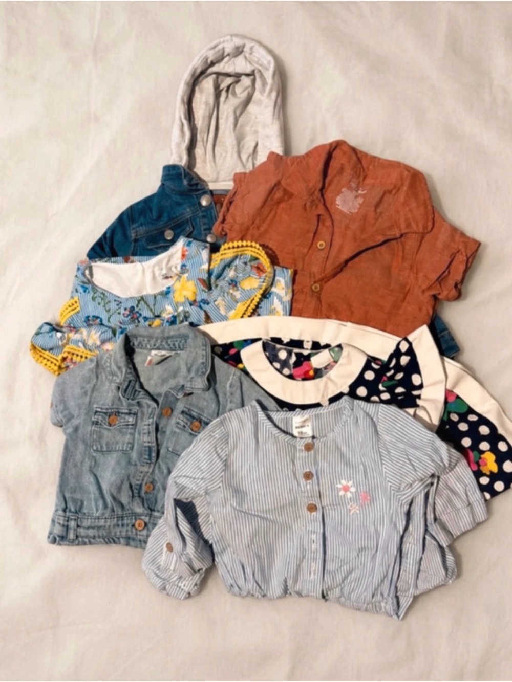 Girls Mixed Jean Jacket & Tops Bundle - Blue, Rust, Denim